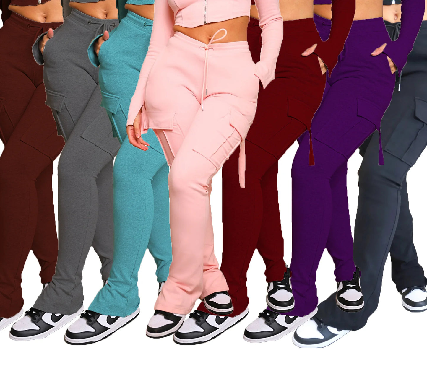 Pantalón Cargo Mujer Slim Fit - Pantalón Casual Cordón Botón