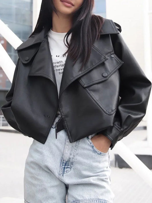 Chaqueta Cuero Mujer Moto Biker - Chaqueta PU Streetwear Corta