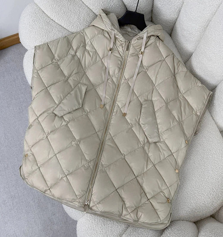 Chaleco Mujer Plumas Pato Capucha 2025 - Chaqueta Sin Mangas Irregular