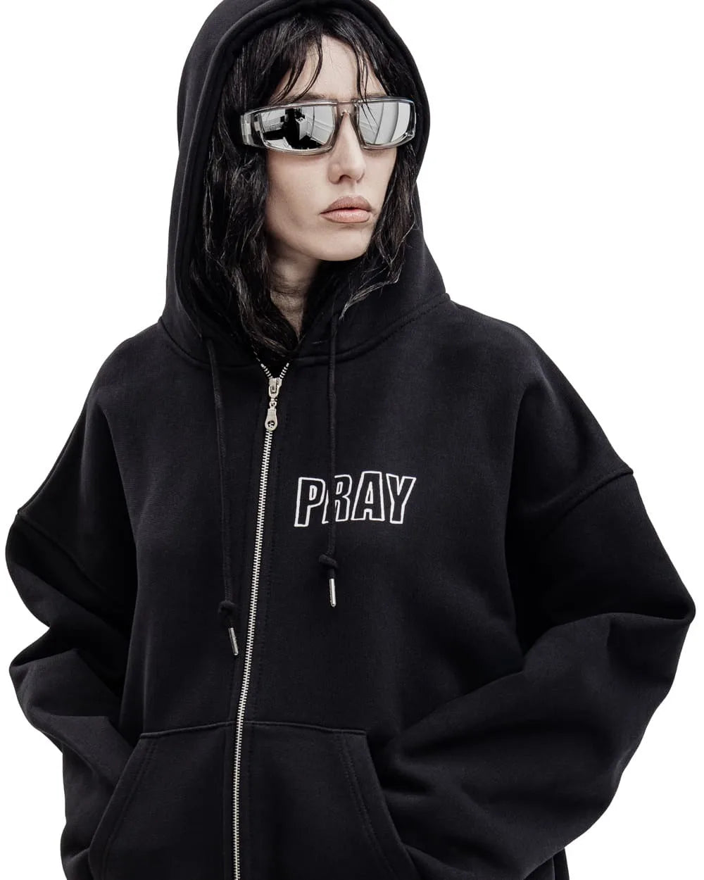 Sudadera Zip Up Hip Hop Unisex - Hoodie Pray Graphic Oversized Y2K