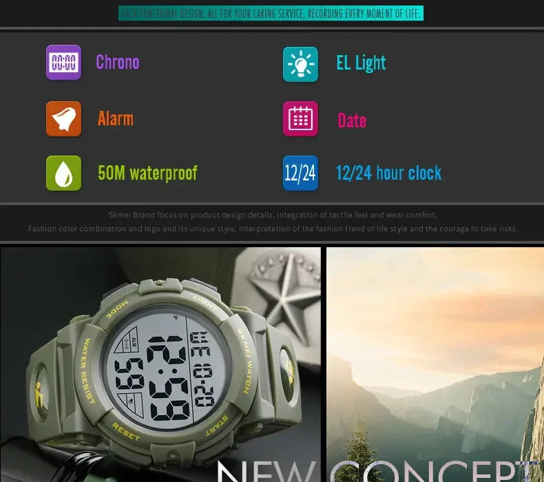 Reloj Deportivo Hombre SKMEI 1258 Digital - Multifunción Militar 5ATM Resistente al Agua Outdoor