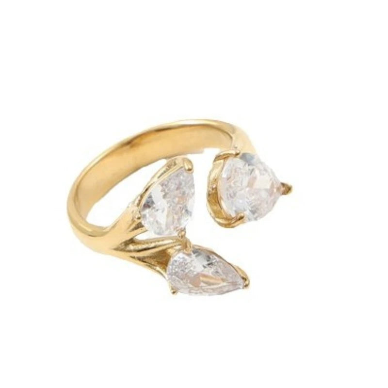 Anillo Gota Agua Circonita Mujer - Acero Inoxidable Impermeable Boda