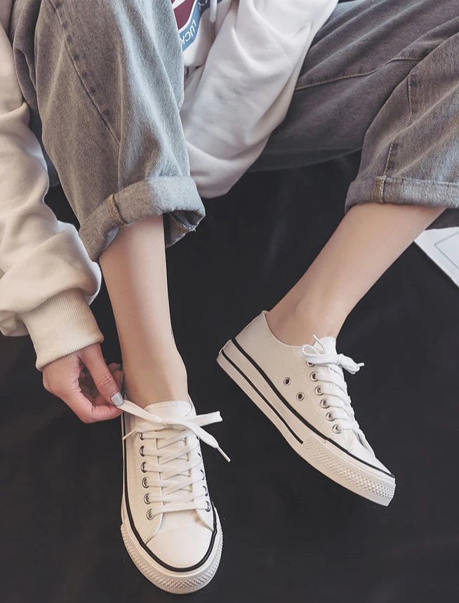 Zapatos Canvas Mujer Blancos - Zapatillas Planas Cordones Primavera 2025