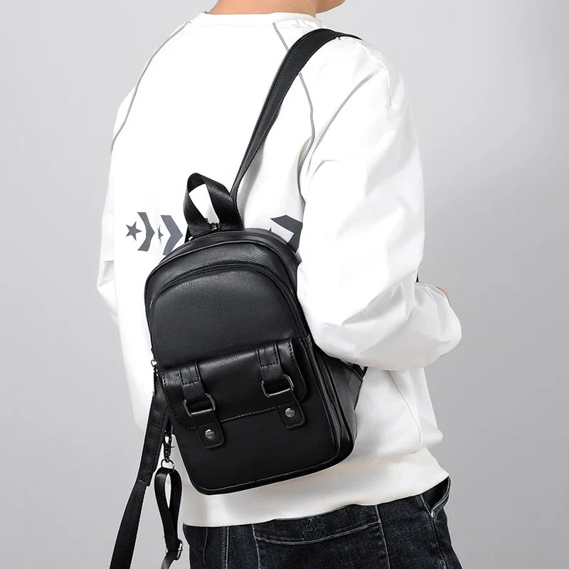 Mochila Pecho Pequeña Hombre Cuero PU - Bolsa Hombro Business Casual Crossbody