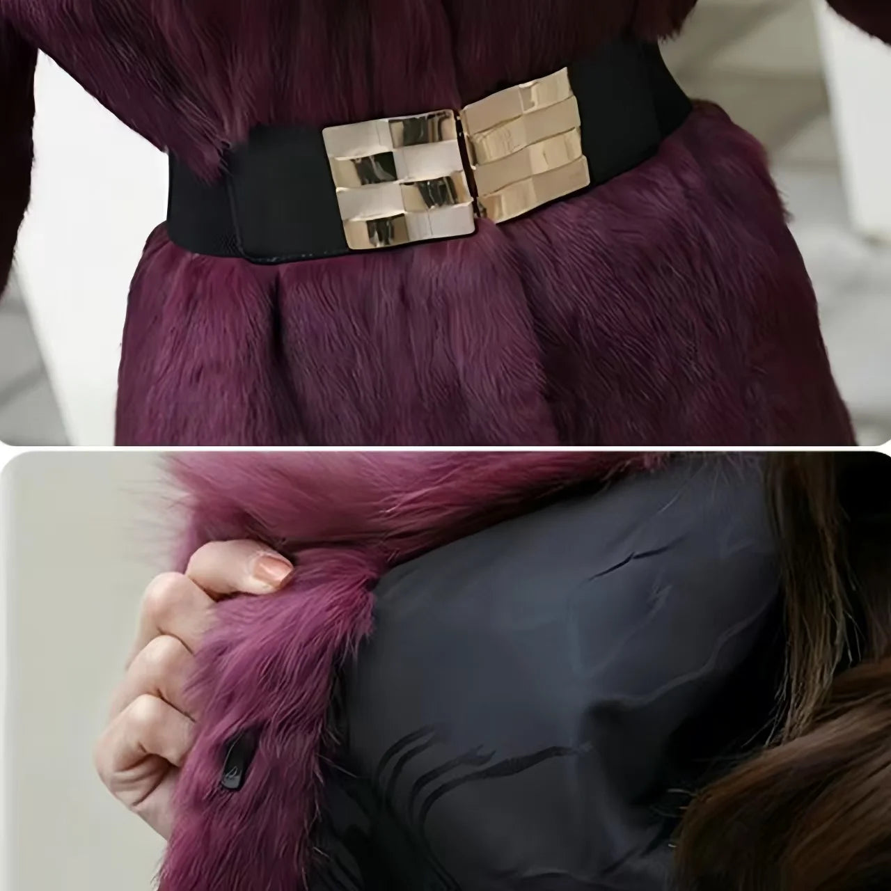 Abrigo Piel Conejo Rex Mujer - Abrigo Largo Cuello Zorro Fashion Invierno