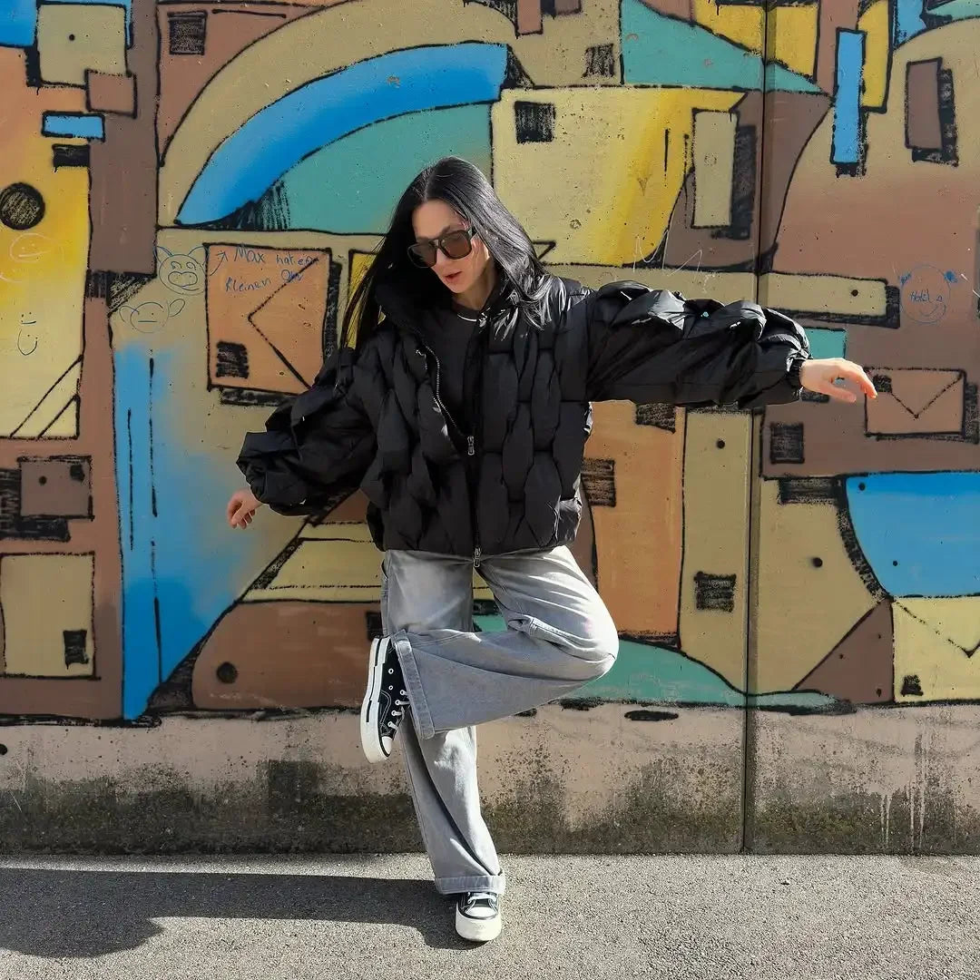 Abrigo Algodón Mujer Casual - Abrigo Cuello Alto Cremallera Corto Invierno