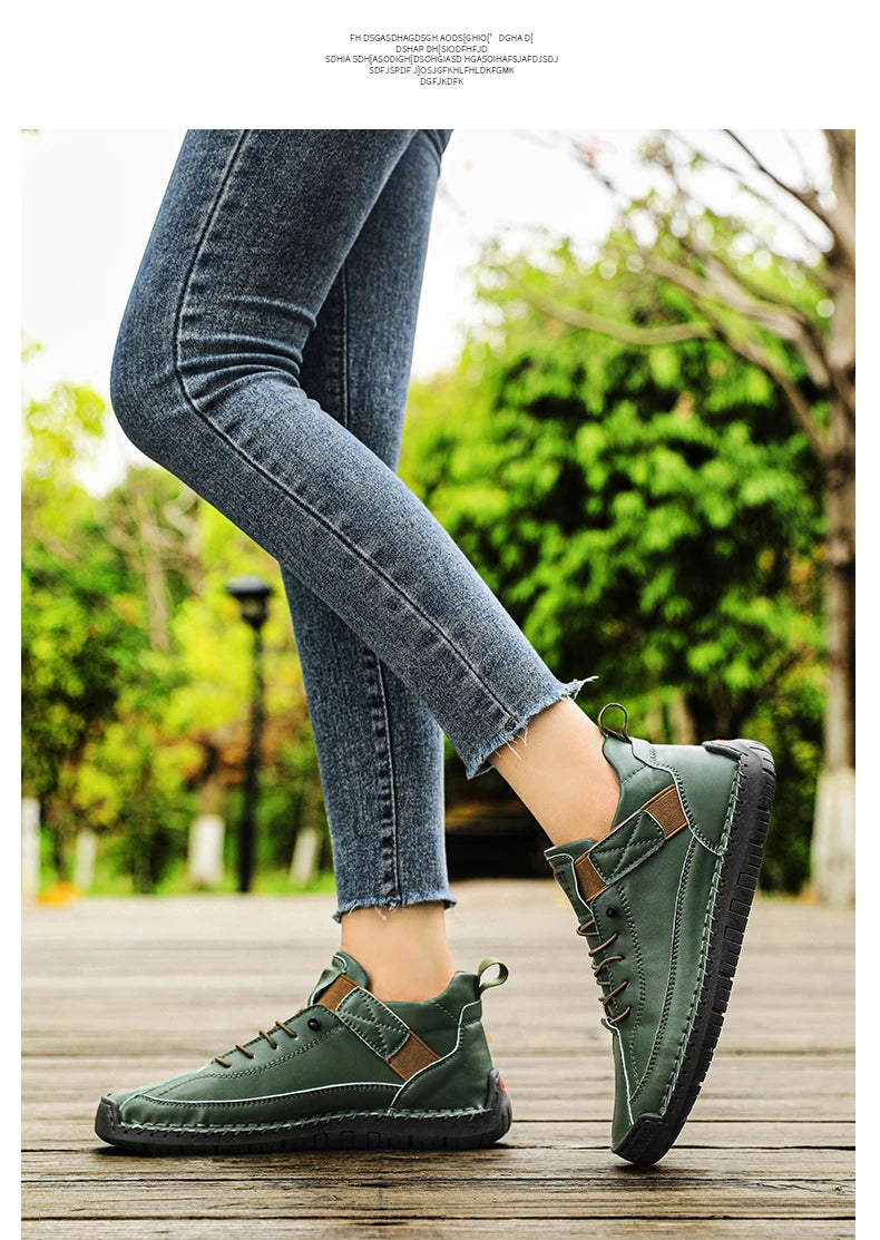 Sneakers Piel Mujer Artesanales - Zapatillas Mid-Top Slip-On Loafers Casual