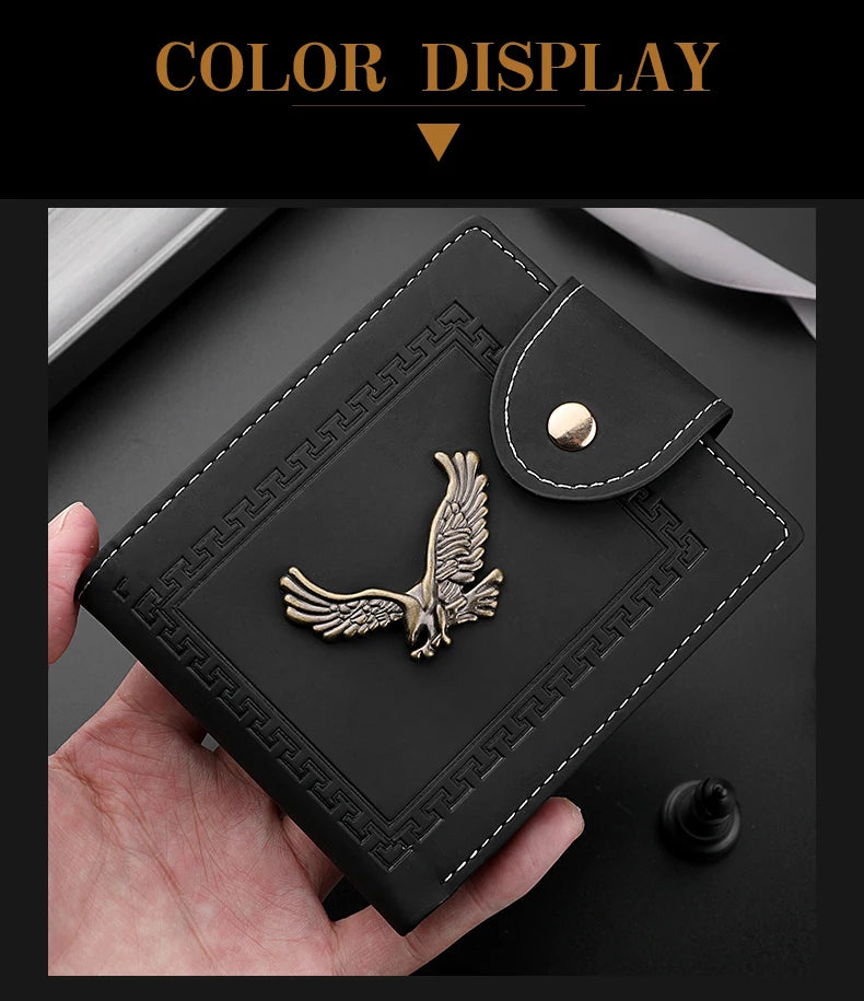 Cartera Hombre Corta Cuero PU - Billetera Plegable Tarjetero Águila