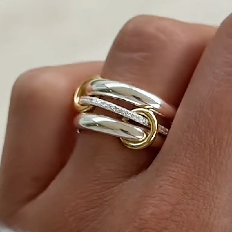Set 3 Anillos Apilables Entrelazados - Acero Inoxidable Circonita Plata