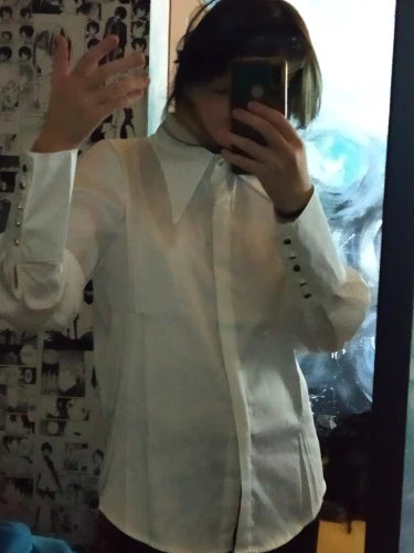 Camisa Satén Seda Mujer Vintage - Blusa Blanca Manga Larga Elegante