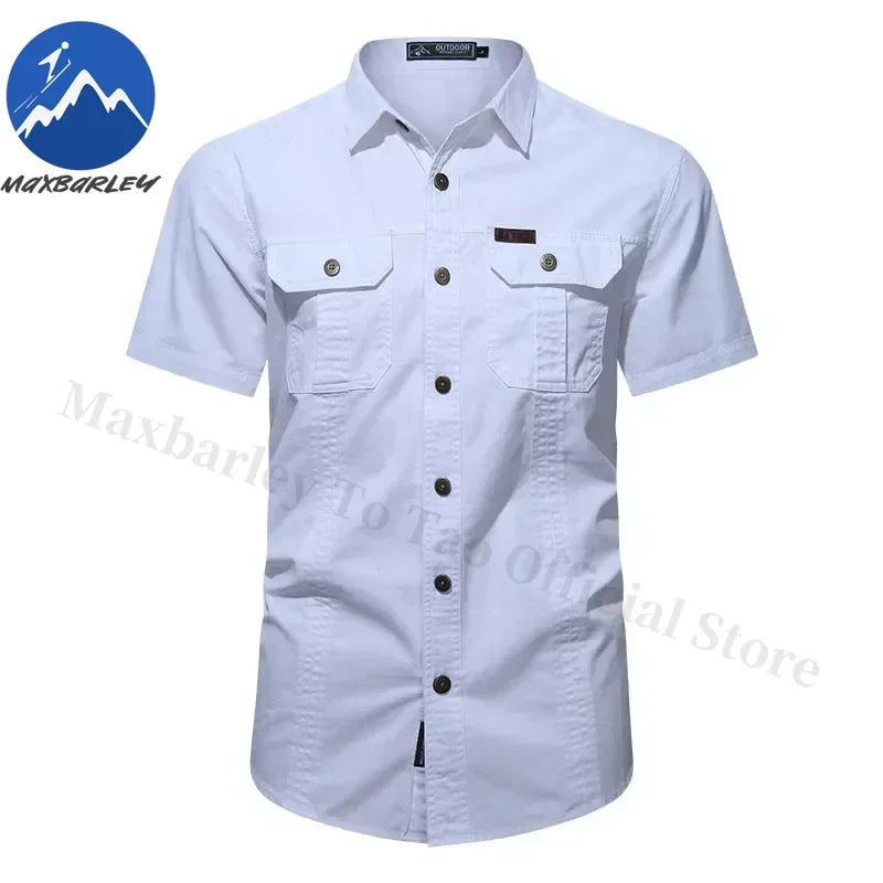Camisa Hombre Trabajo Cargo 2025 - 100% Algodón Manga Corta Multi-Bolsillos Pesca Caza Verano