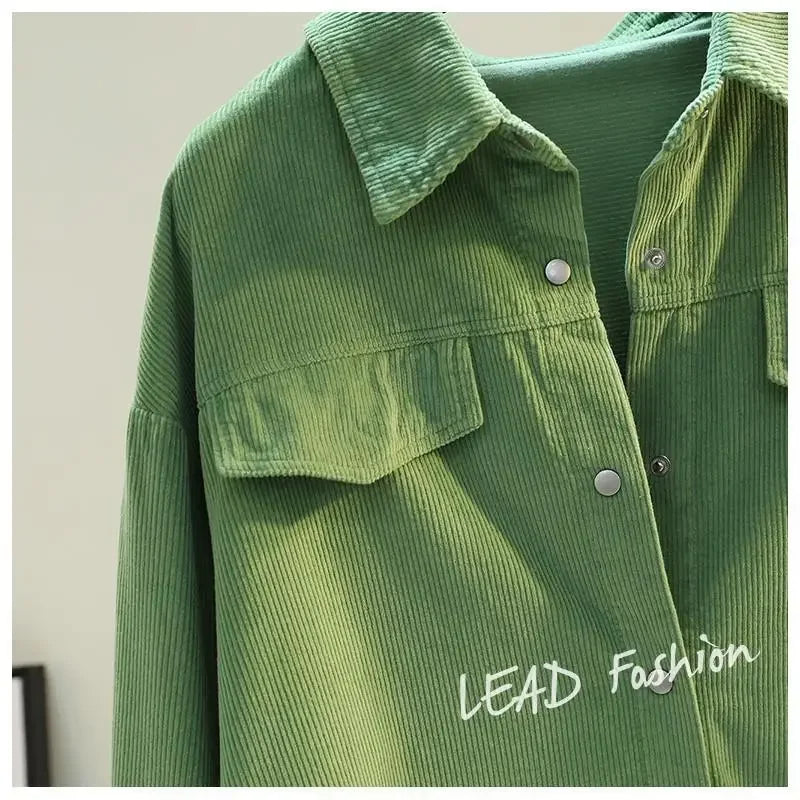 Camisa Pana Mujer Verde Aguacate - Blusa Doble Bolsillo Otoño Invierno