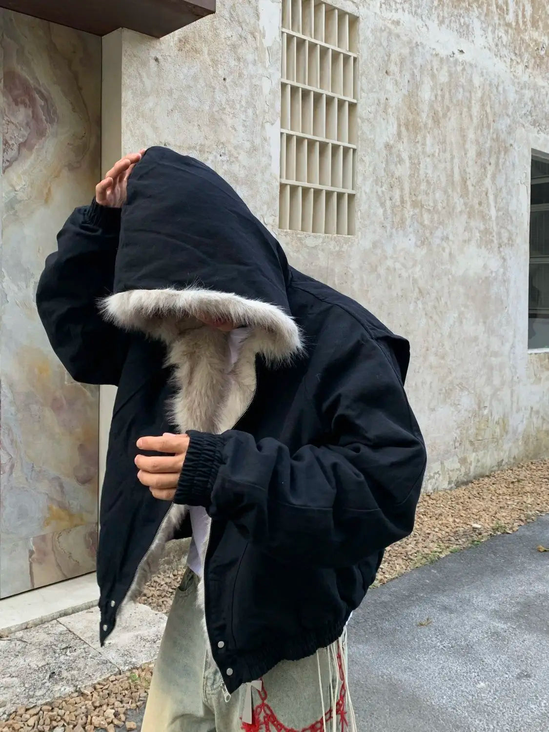 Sudadera Y2K Oversized Hombre - Hoodie Hip Hop Fox Fur Zipper Kpop