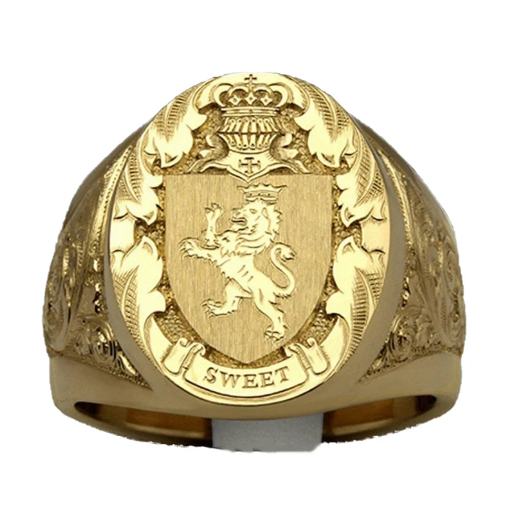 Anillo León Corona Real Hombre - Sello Dominante
