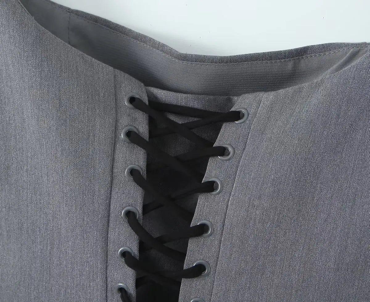 Top Crop Mujer Y2K Cordones - Top Cuello Cuadrado Manga Corta Sexy