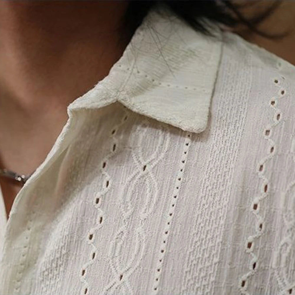 Camisa Hombre Casual Suelta Calada Manga Corta - Bolsillos Retro Fashion Vacaciones Diario