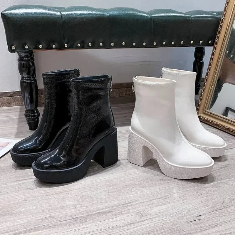Botas Tobillo Mujer 2025 Plataforma - Cuero Tacón Alto Diseñador Goth