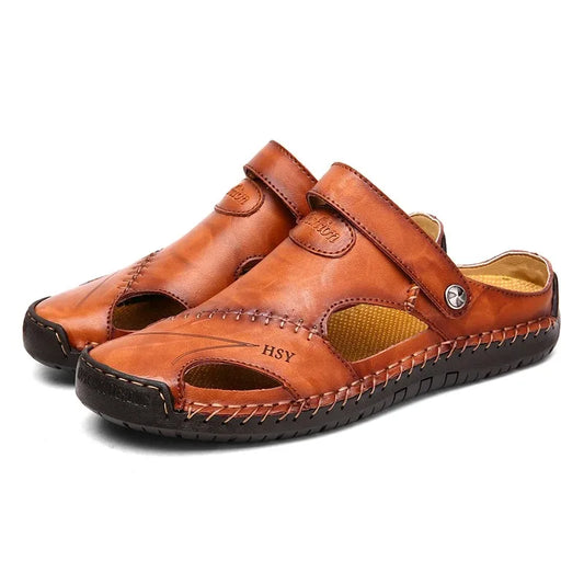 Sandalias Hombre Cuero Verano 2025 - Clásicas Romanas Outdoor Playa Chanclas Goma Trekking