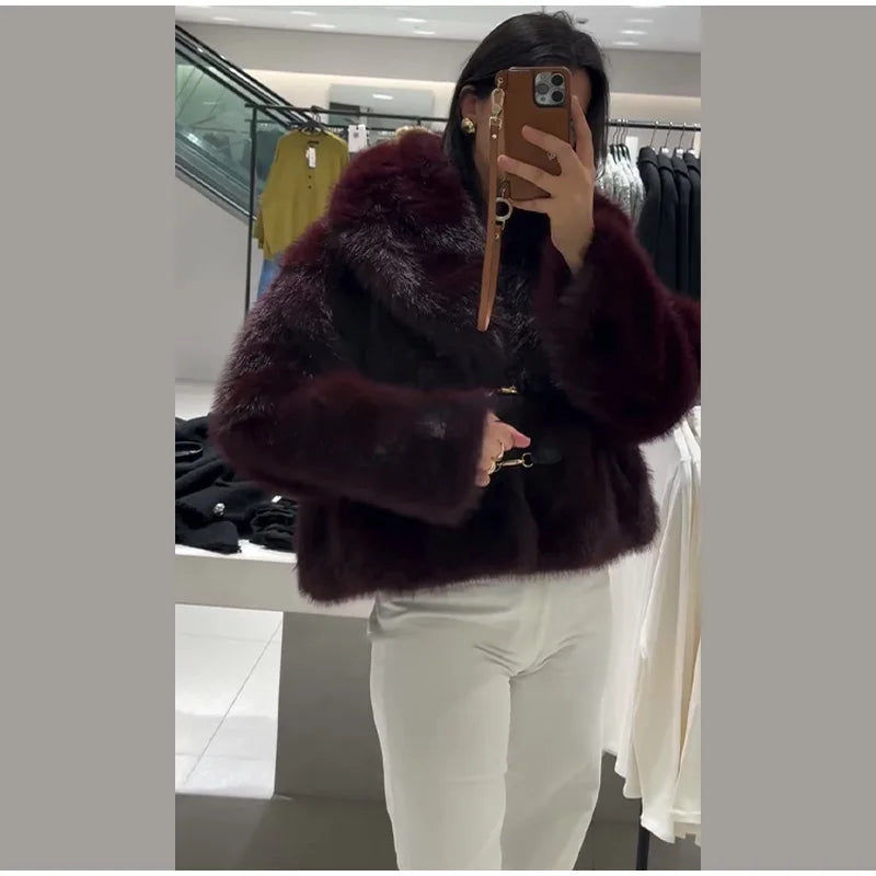 Chaqueta Mujer Elegante PU Piel - Chaqueta Solapa Doble Botón 2025