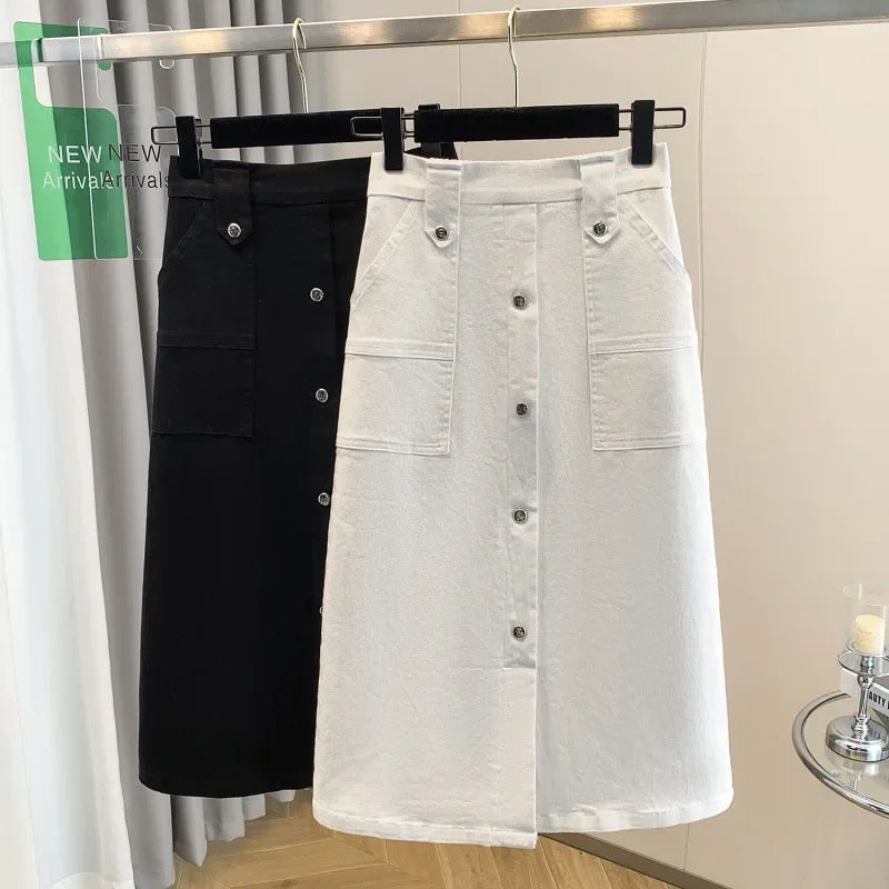 Falda Mujer Denim Tallas Grandes Primavera - Midi Cintura Alta Elástica