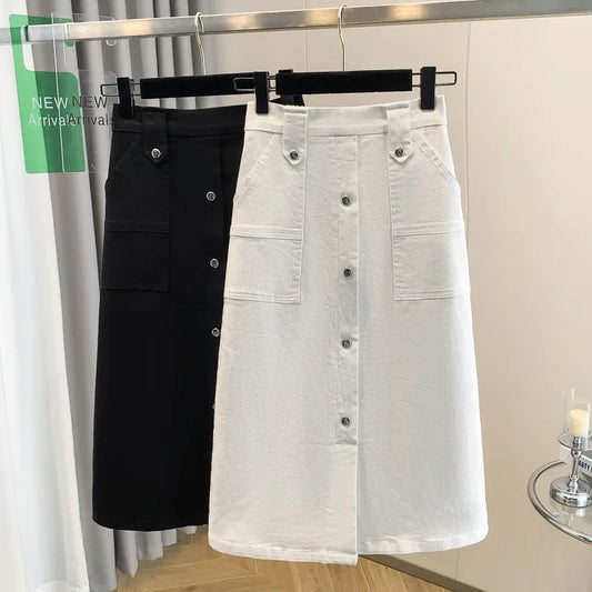 Falda Mujer Denim Tallas Grandes Primavera - Midi Cintura Alta Elástica