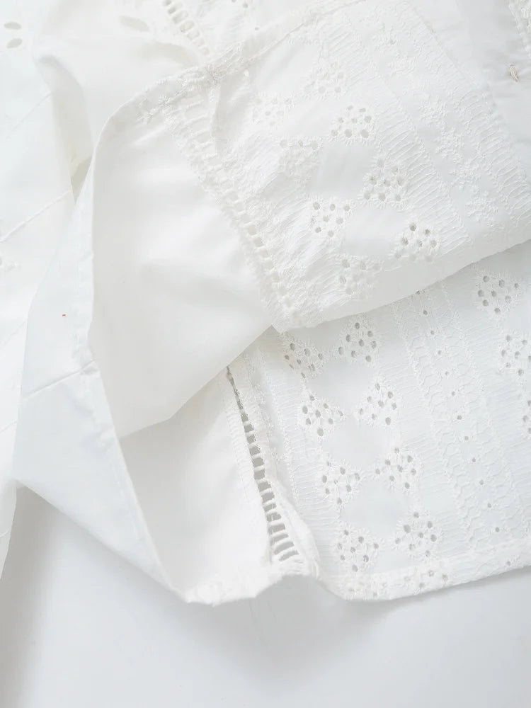 Blusa Mujer Bordado Blanca 2024 - Camisa Crop Manga Larga Streetwear