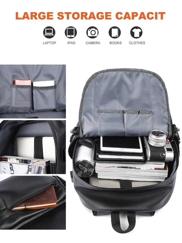 Mochila Cuero Hombre Laptop 14 Pulgadas - Viaje Business Puerto USB Resistente al Agua Daypack