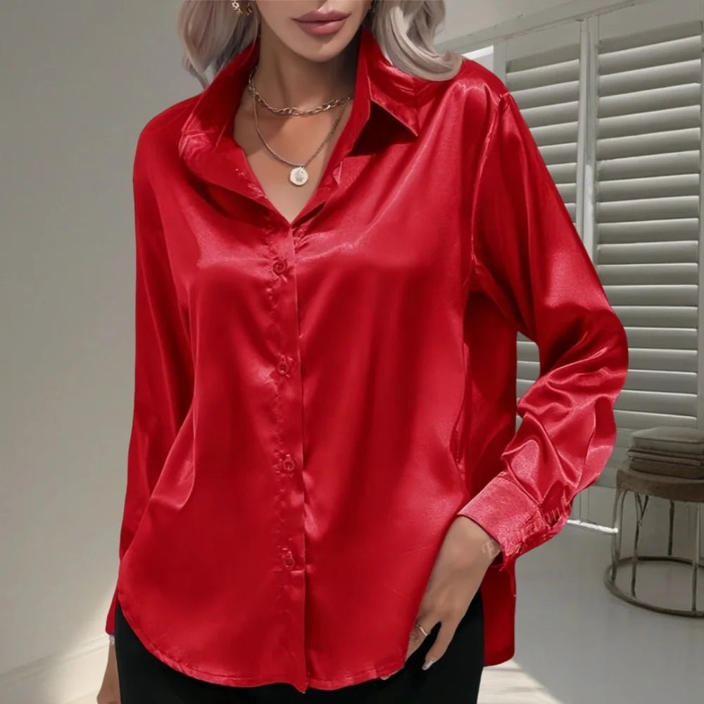 Blusa Satén Mujer Primavera - Camisa Seda Manga Larga Elegante