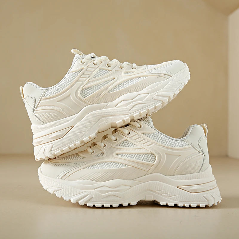 Sneakers Chunky Blancos Mujer 2024 - Zapatillas Piel Plataforma Gruesa