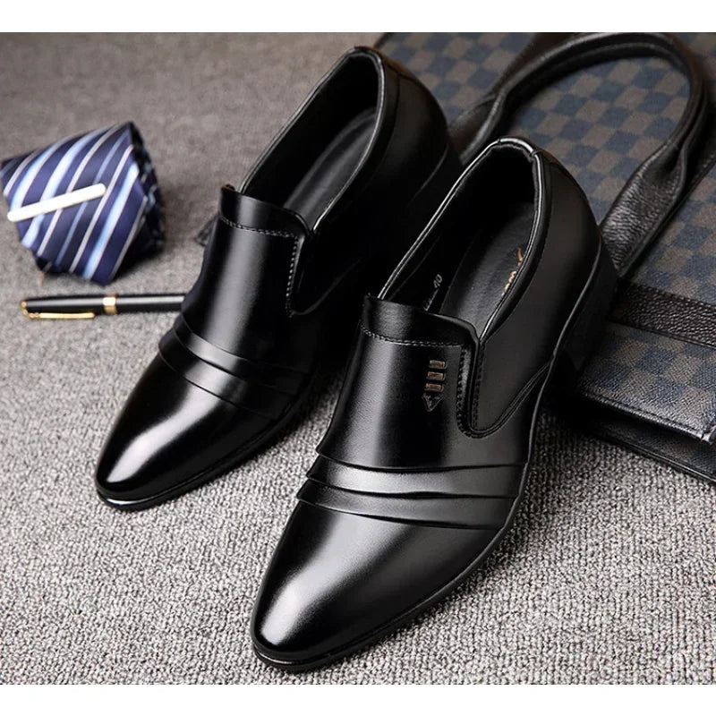 Zapatos Vestir Hombre Cuero PU Negro - Mocasines Oxford Punta Puntiaguda Boda Business