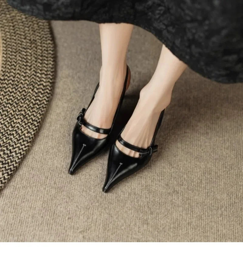 Sandalias Tacón Mujer Elegantes 2025 - Zapatos Hebilla Oficina Punta Cerrada