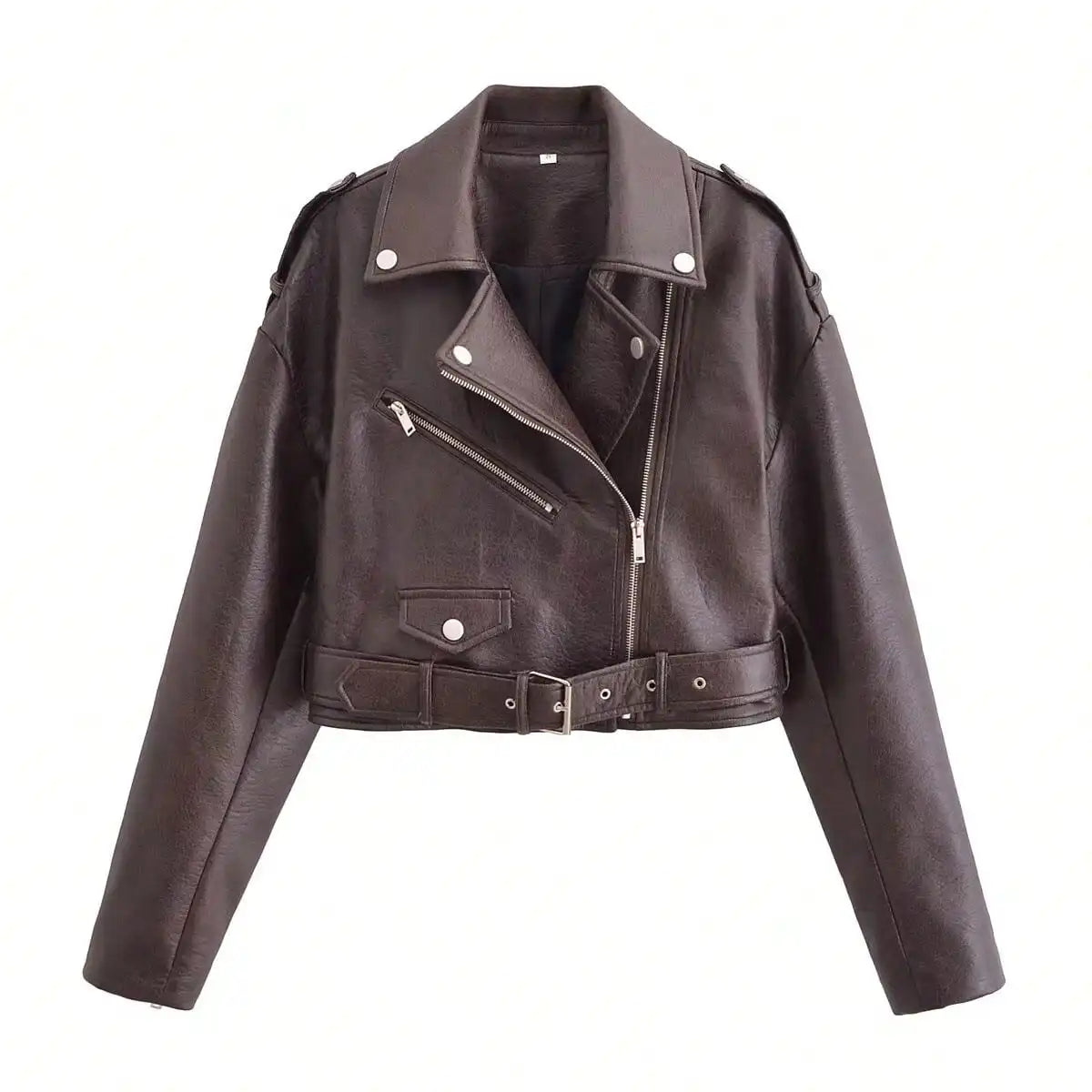Chaqueta Cuero Mujer Vintage Marrón - Chaqueta Moto PU Cremallera