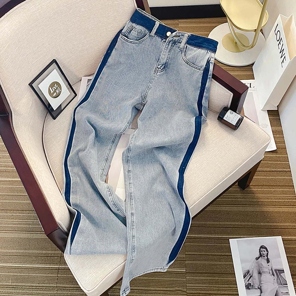 Jeans Oversize Mujer Cintura Alta - Pantalones Anchos Azul Streetwear