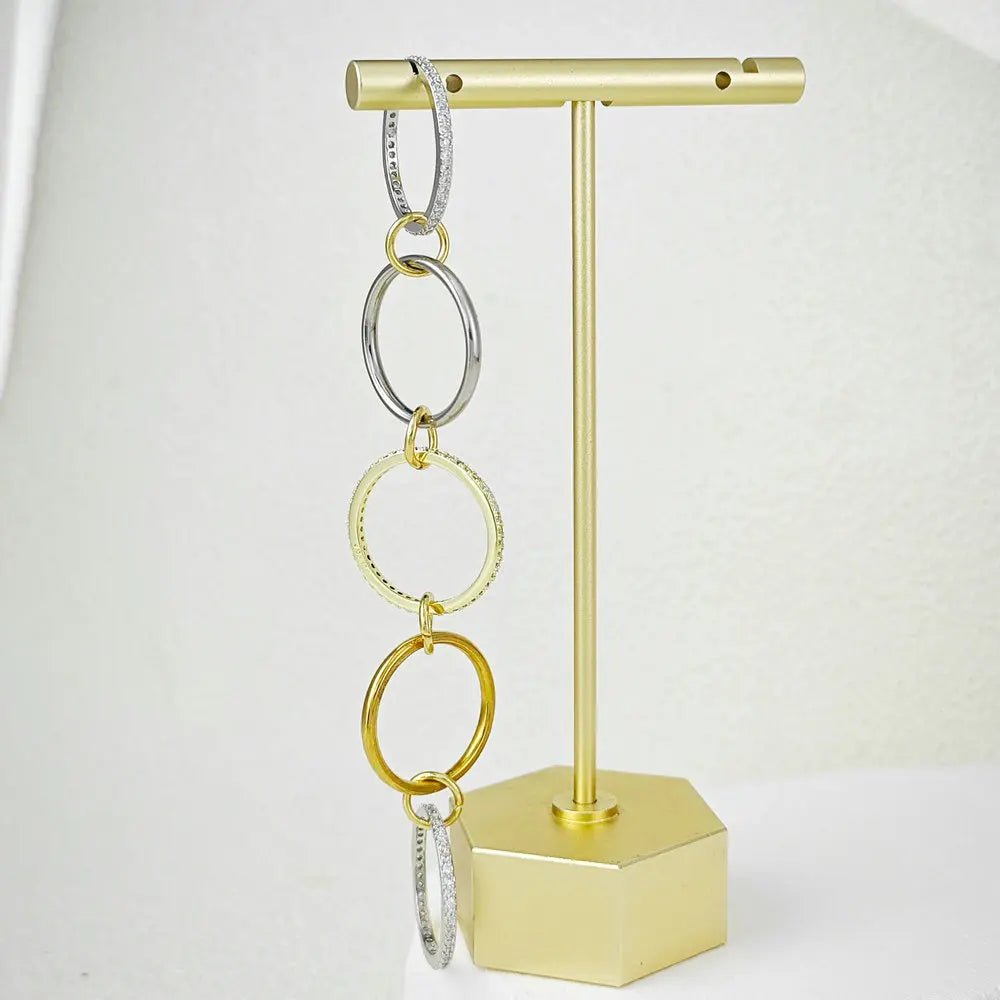 Set 5 Anillos Apilables Acero Inoxidable - Micro Circonita Dos Colores