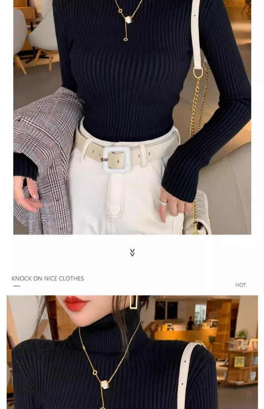 Jersey Mujer Cuello Alto Invierno 2024 - Grueso Cálido Slim Fit