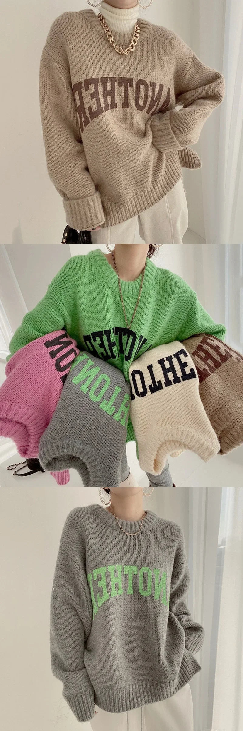 Suéter Mujer Coreano Letras Invierno - Jersey Punto Grueso Suelto