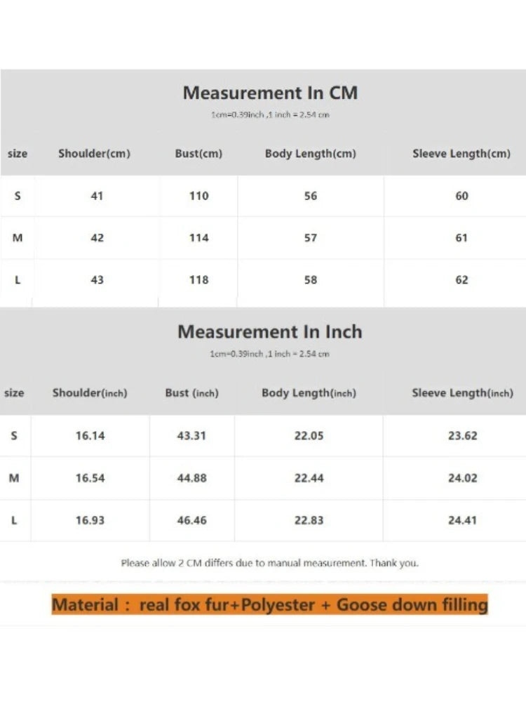 Abrigo Mujer Plumas Ganso Piel Zorro - Chaqueta Invierno Impermeable