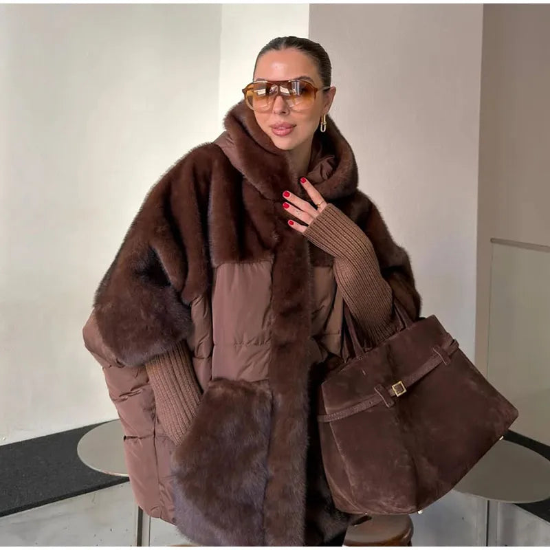 Abrigo Mujer Capucha Patchwork - Abrigo Manga Tejida Oversize 2025