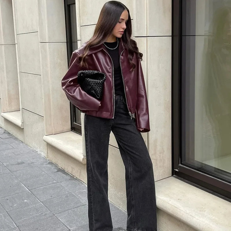 Chaqueta Cuero Roja Angola - Chaqueta Moto Streetwear 2024