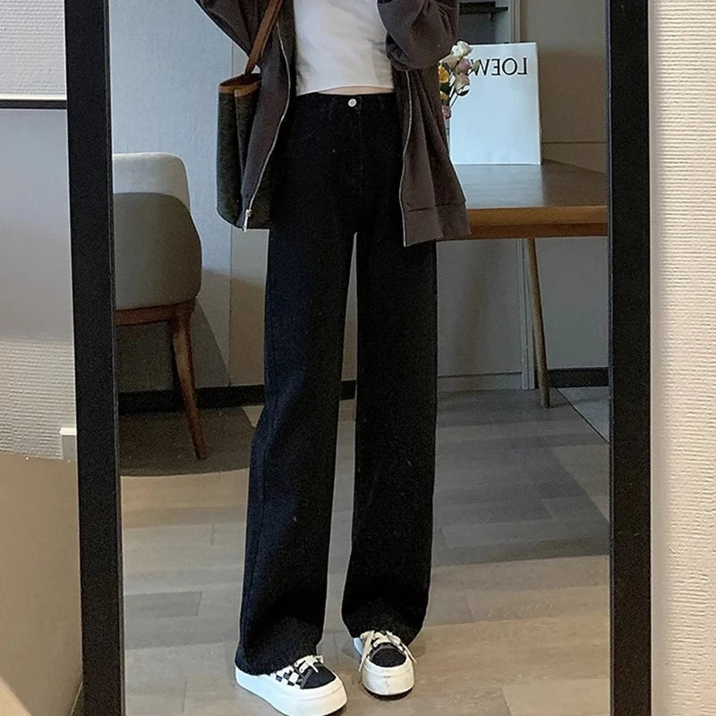 Jeans Vintage Mujer Pierna Ancha - Pantalón Denim Cintura Alta