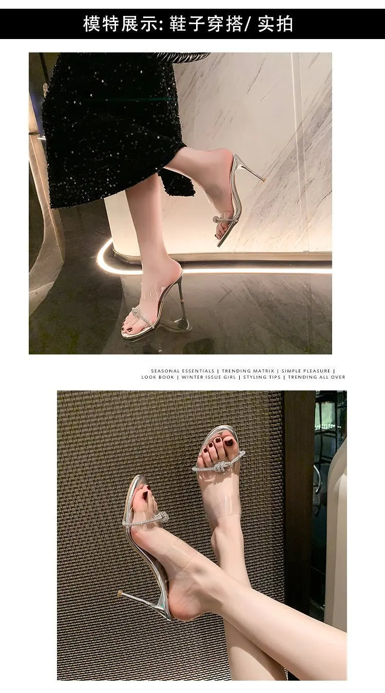 Sandalias Cristal Mujer Gladiador - Zapatos Tacón Alto Correa Tobillo Sexy Fiesta