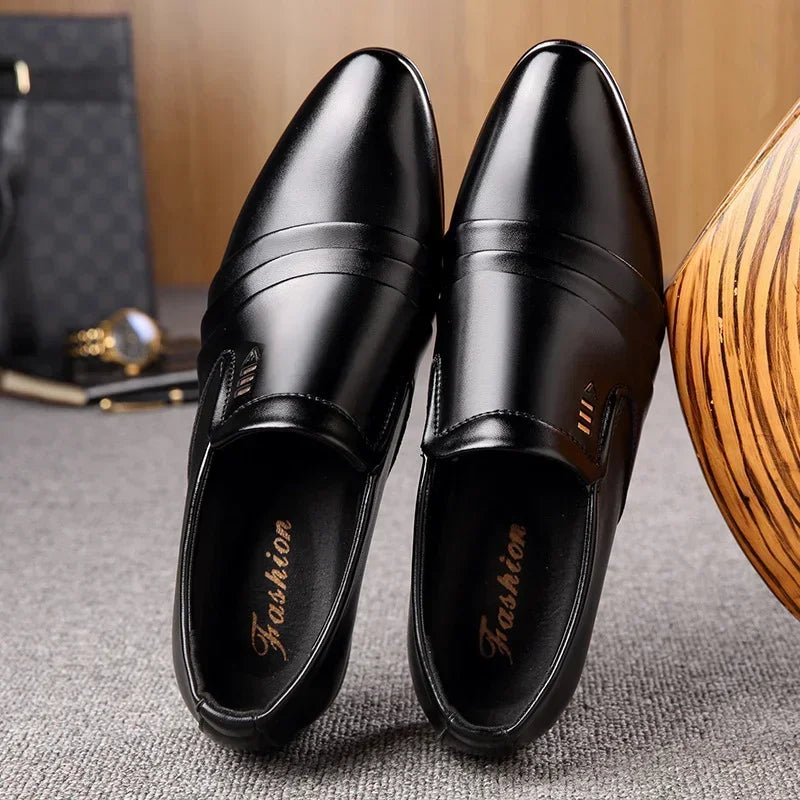 Zapatos Vestir Hombre Cuero PU Negro - Mocasines Oxford Punta Puntiaguda Boda Business