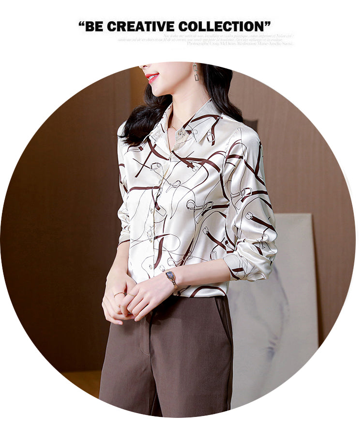 Camisa Satén Mujer Otoño 2025 - Blusa Vintage Oficina Manga Larga