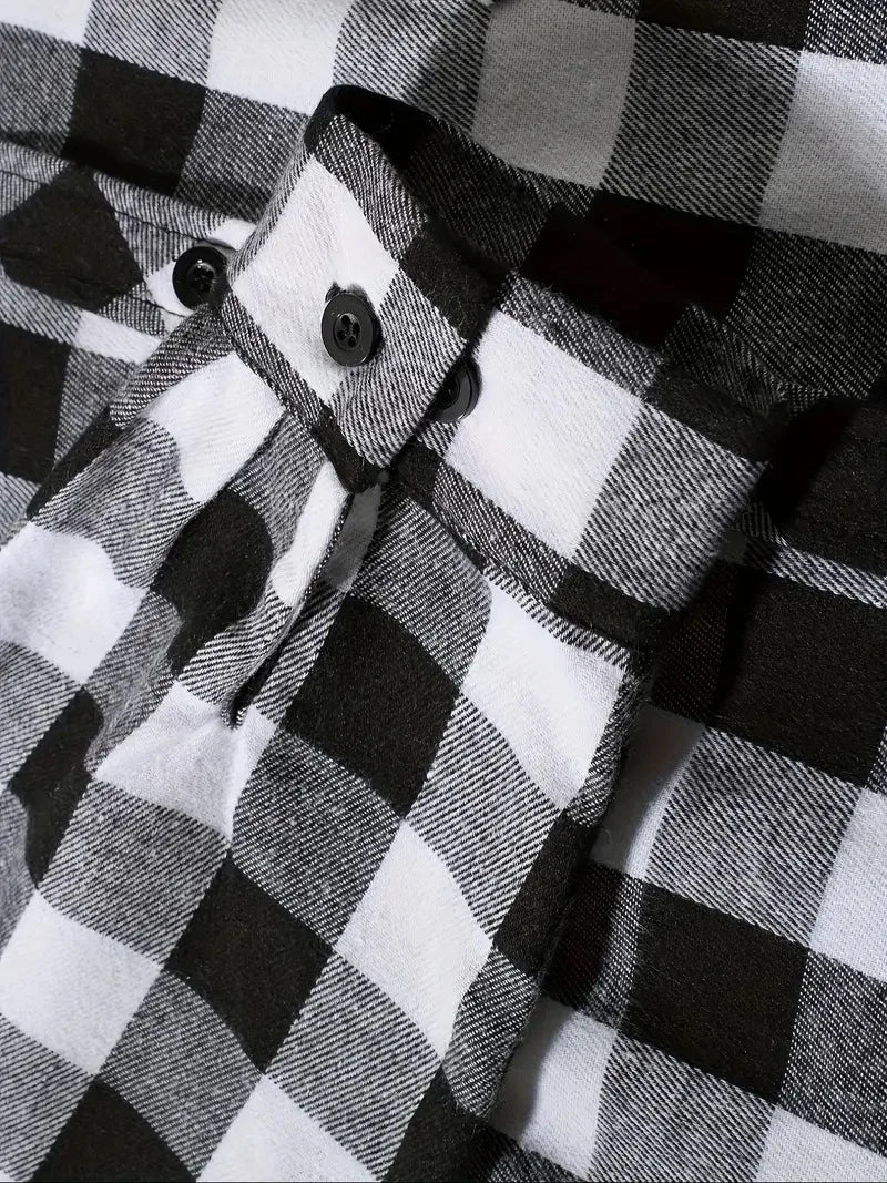 Camisa Hombre Franela Cuadros Capucha - Primavera Otoño Clásica Casual Botones Manga Larga Doble Bolsillos Hoodie Unisex