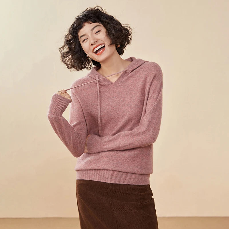 Sudadera Mujer Cashmere Capucha 100% - Pullover Punto Otoño Invierno Lujo