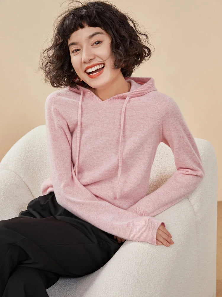 Sudadera Mujer Cashmere Capucha 100% - Pullover Punto Otoño Invierno Lujo