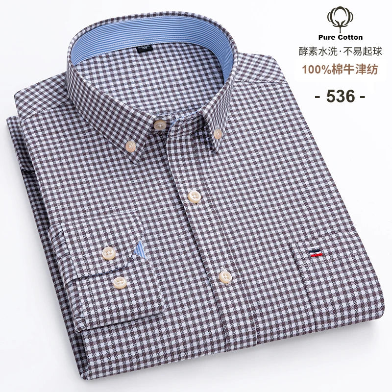 Camisa Hombre Oxford 100% Algodón - Manga Larga Rayas Bolsillo Formal Tallas Grandes