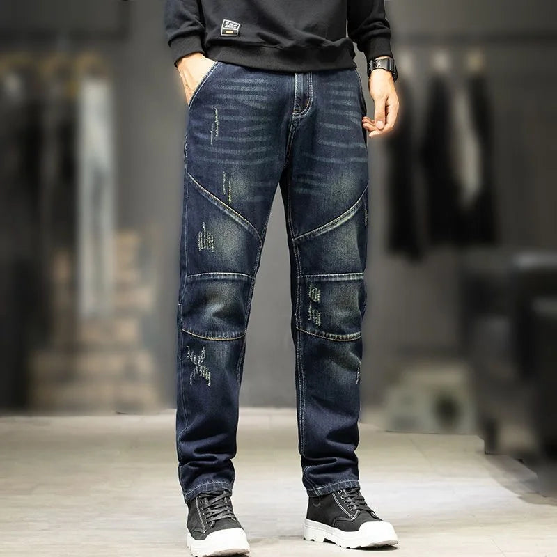 Vaqueros Baggy Hombre Talla Grande Coreanos - Jeans Sueltos Rotos Pierna Recta Fashion