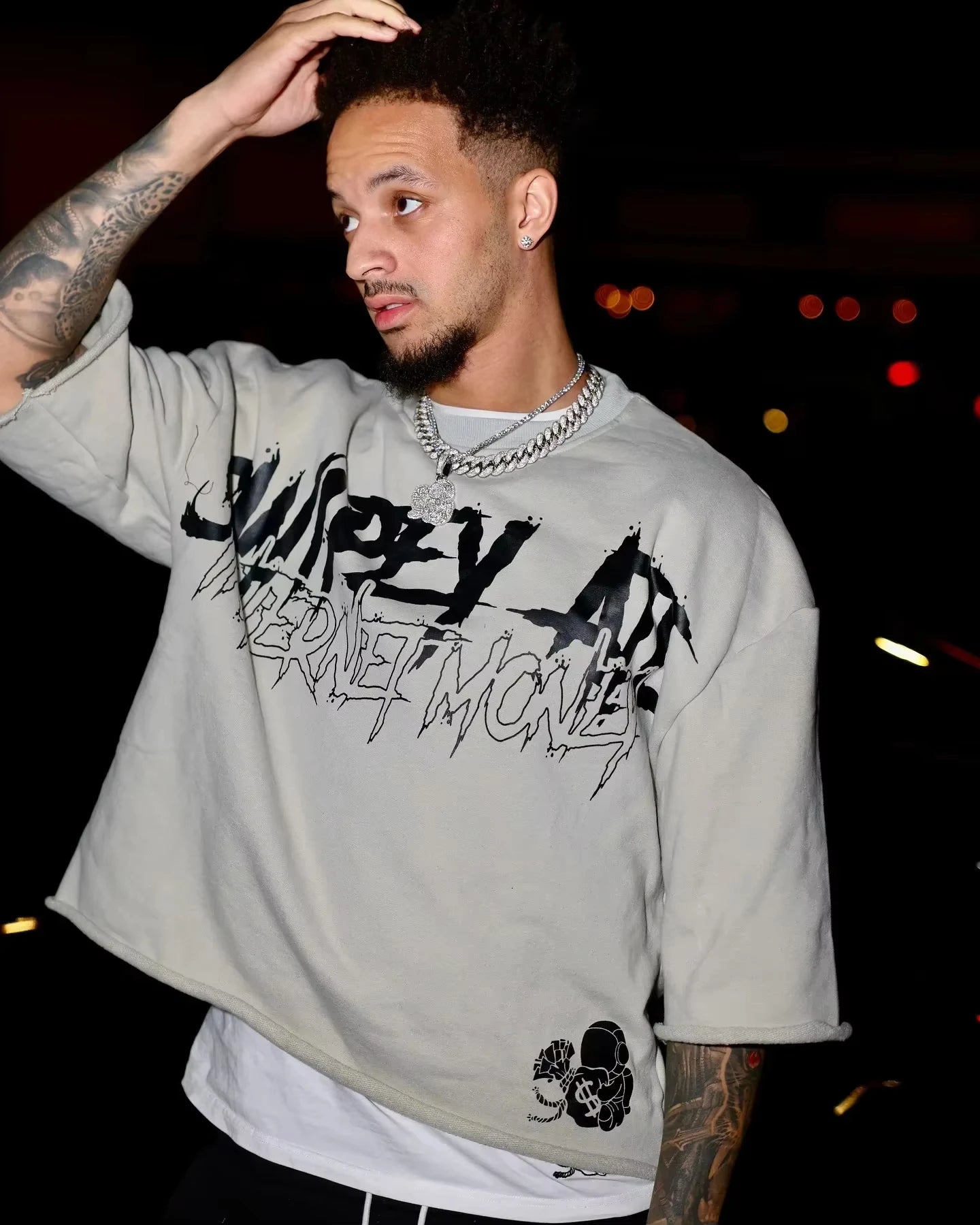 Camiseta Oversized Gothic Unisex Azul - Harajuku Cropped Graphic