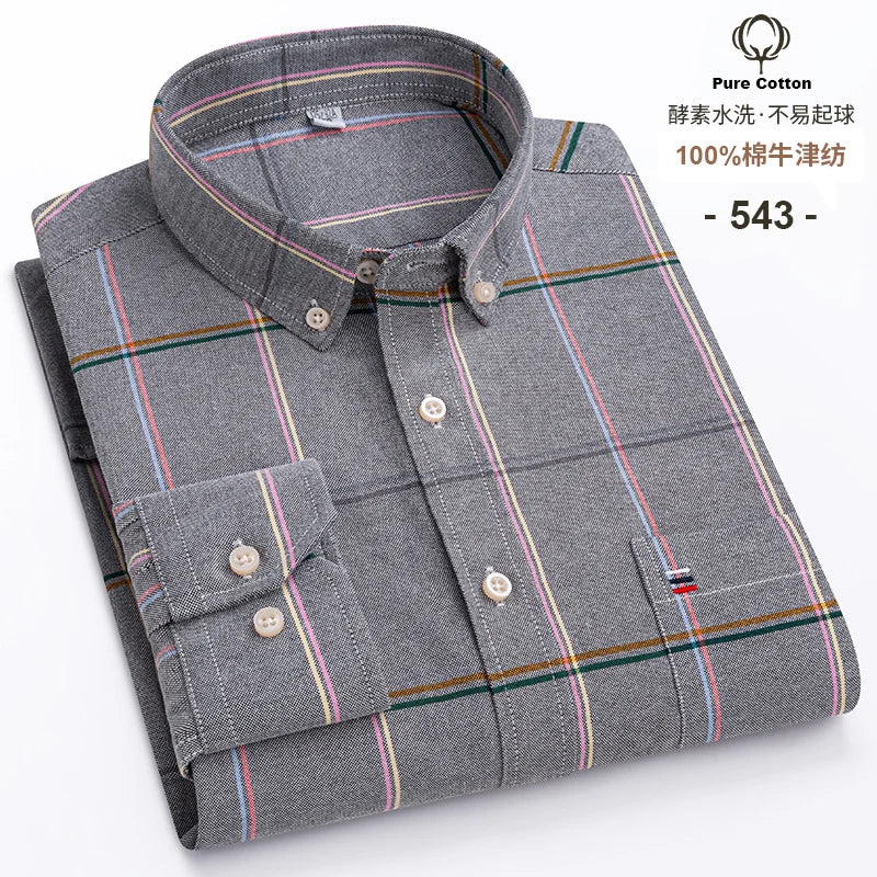 Camisa Hombre Business Cuadros 2024 - Fashion Trabajo Algodón Casual Vestir Slim Fit Manga Larga Botones